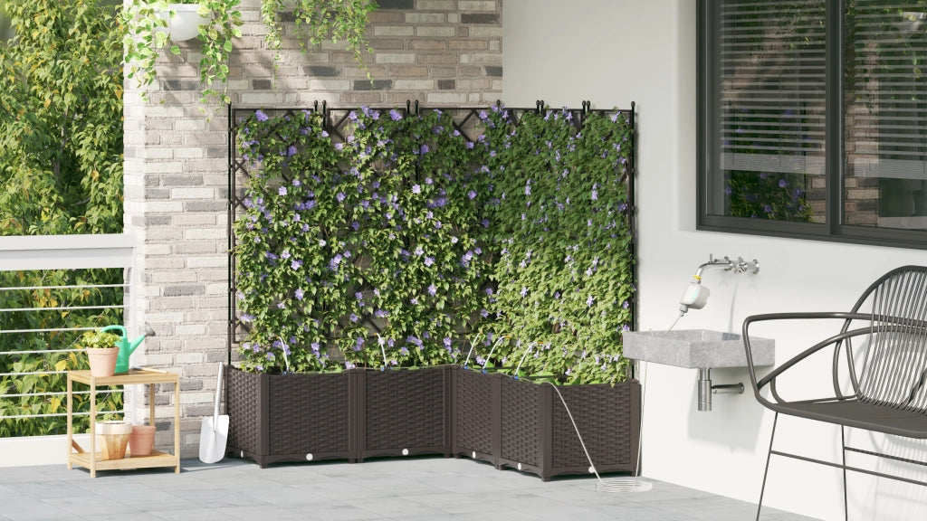 Vasi da Giardino con Sistema di Irrigazione 5 pezzi Marrone