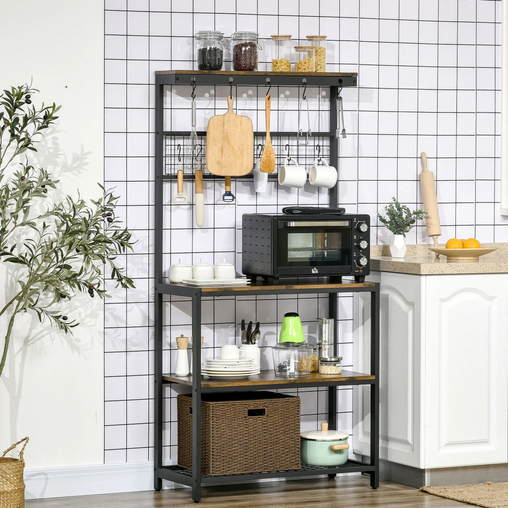Easycomfort Mobile Cucina a 4 Livelli con Griglia e Ganci Portaoggetti, in Acciaio e Truciolato, 84.4x40x170 cm