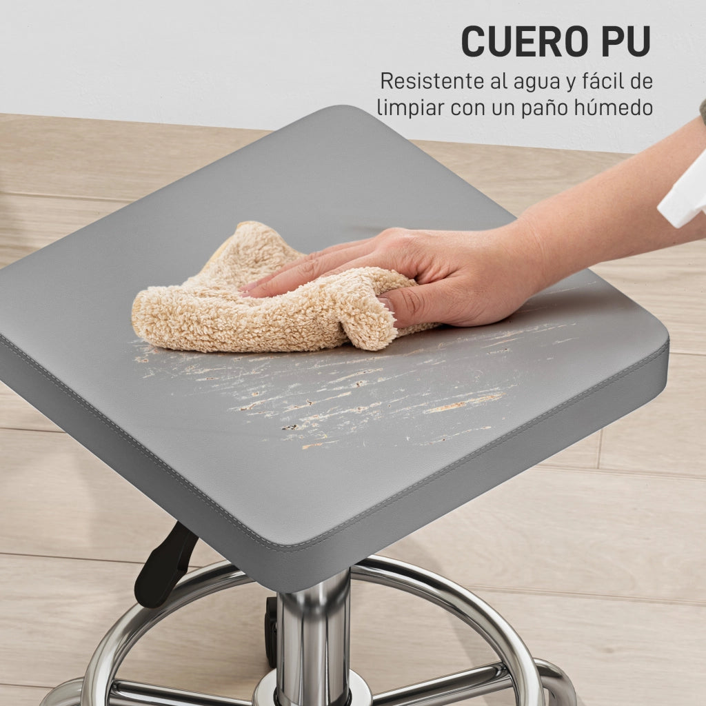 Sgabello Regolabile Girevole con Poggiapiedi e Ruote ¨C Zephmum ¨C Grigio 34x34x50-66 cm