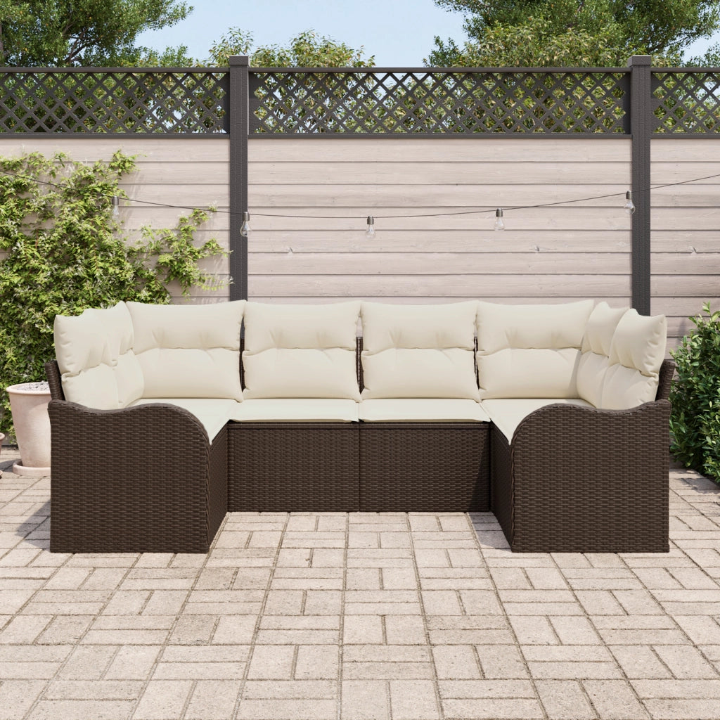 Set Divano da Giardino  6 Pezzi con Cuscini Marrone Polirattan
