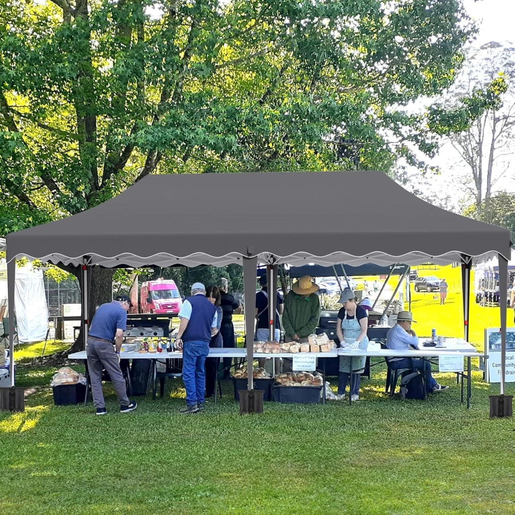 Gazebo 3x6 Pieghevole Impermeabile, altezza 290–300–310 cm, Protezione UV 50+, Tenda con 4 Pareti Laterali, 12 Ganci, 6 Corde e 6 Sacchi di Sabbia, Gazebo da Giardino per Campeggio, Matrimoni, Grigio