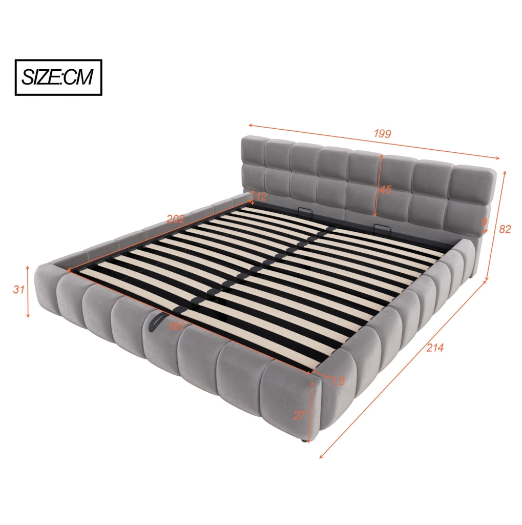 Letto imbottito 180x200 cm con contenitore idraulico e LED in velluto grigio