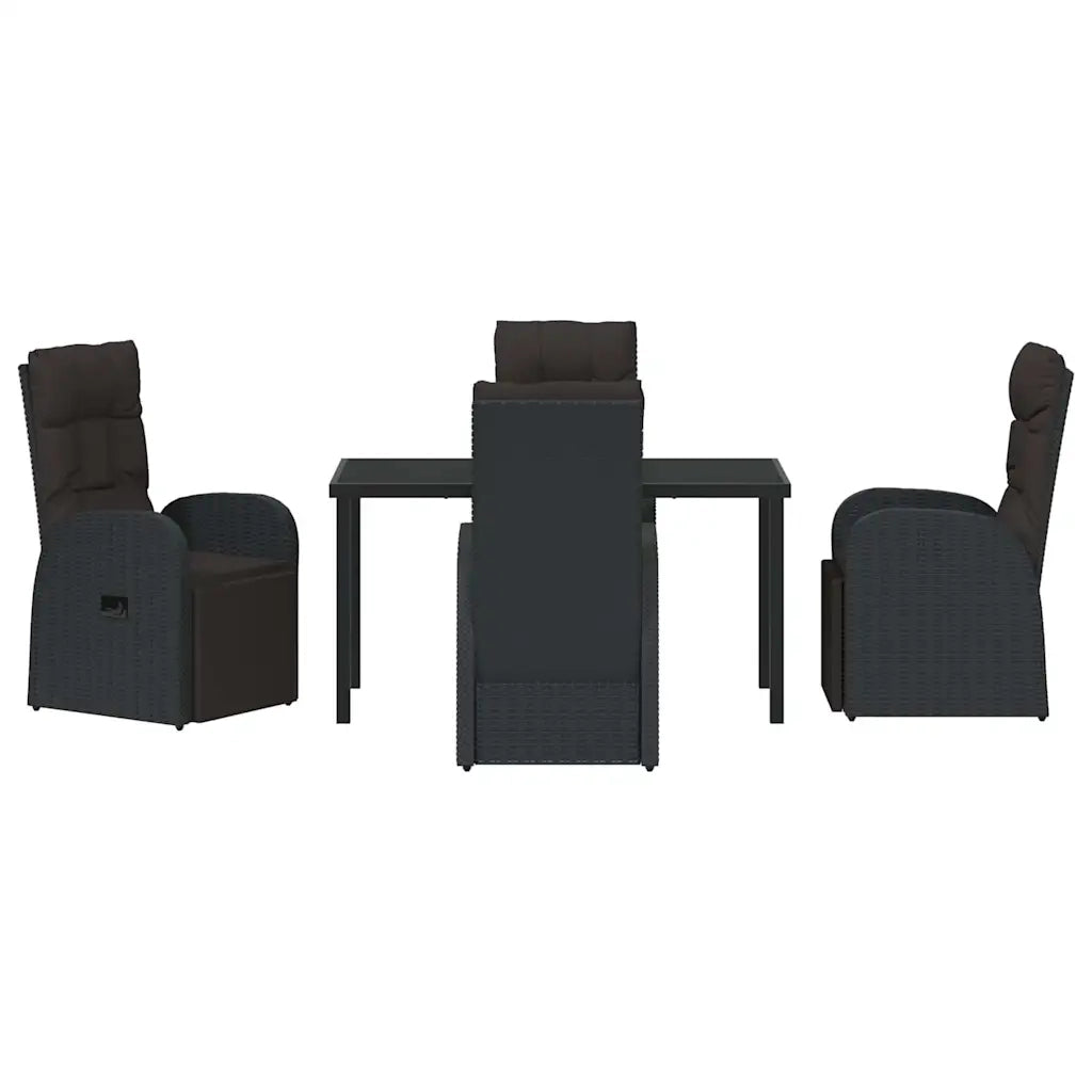 Set da Pranzo per Giardino con cuscino 5 pcs Nero polyrattan 3379515