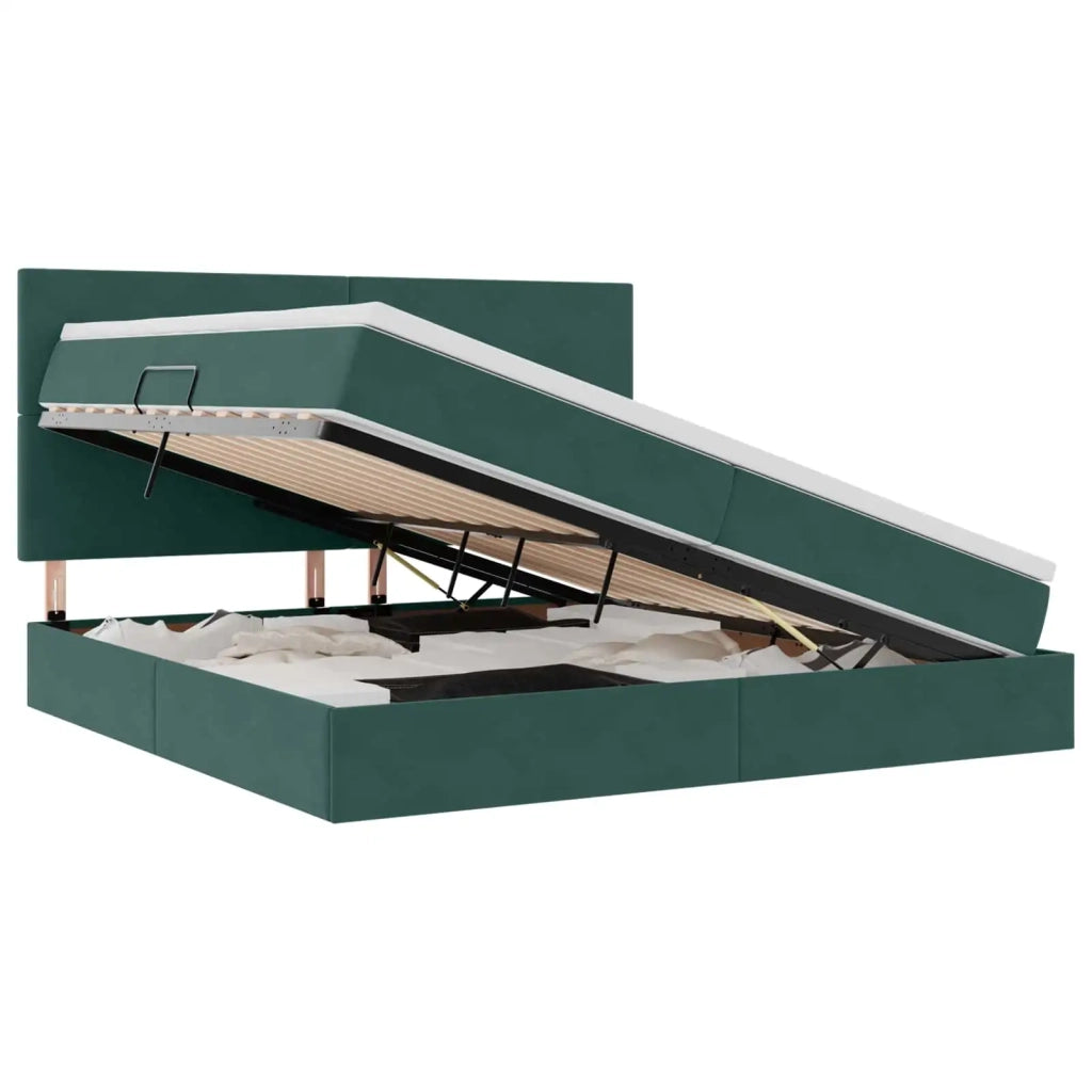 Letto con contenitore e materasso Verde Scuro 200 x 200 cm