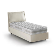 Letto singolo Animal, Letto contenitore con rivestimento in tessuto, Made in Italy, Apertura frontale, con materasso cm 90x190 incluso, Beige