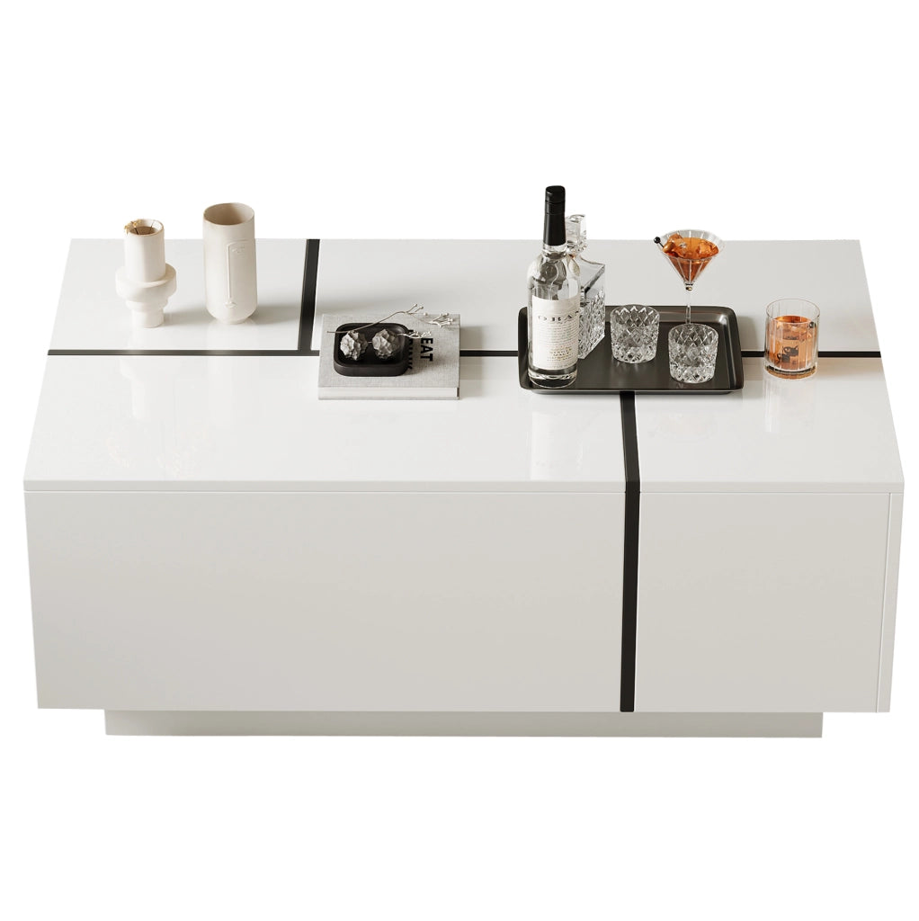 Tavolino da caffè 100x60x40 cm con 4 cassetti in truciolare bianco e nero