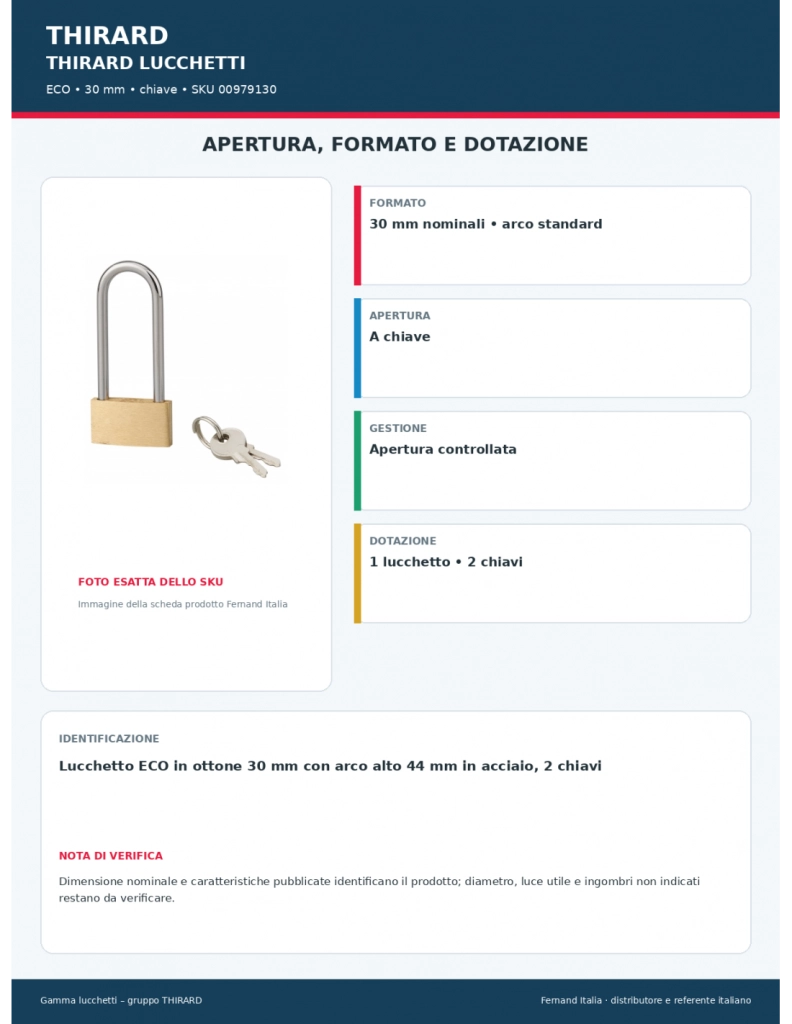 Lucchetto ECO in ottone 30 mm con arco alto 44 mm in acciaio, 2 chiavi – SERRUPRIX