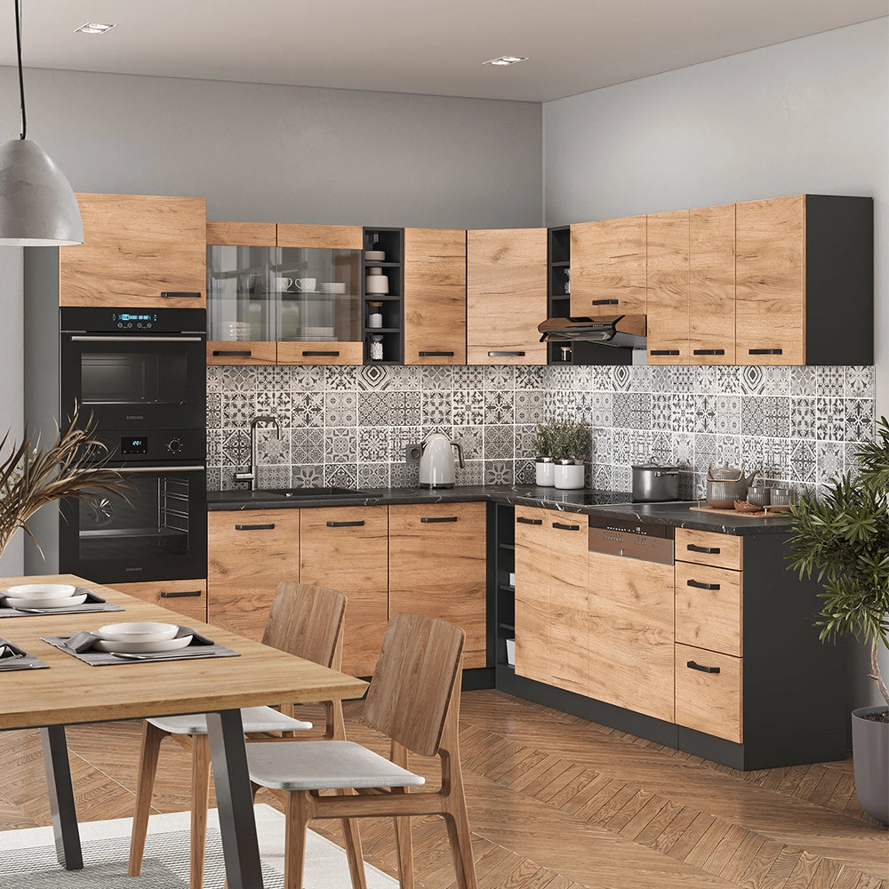Vicco Cucina angolare completa Quercia dorata/antracite 237 x 60 cm senza piano di lavoro