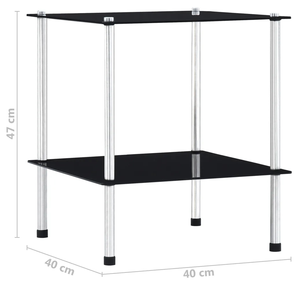Scaffale a 2 Livelli Nero 40x40x47cm in Vetro Temperato 249508