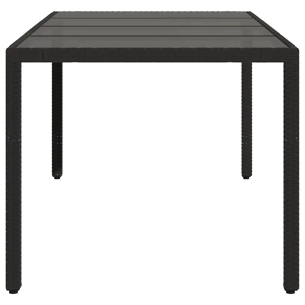 Tavolo da Giardino Piano in Vetro Nero 190x90x75 cm Polyrattan