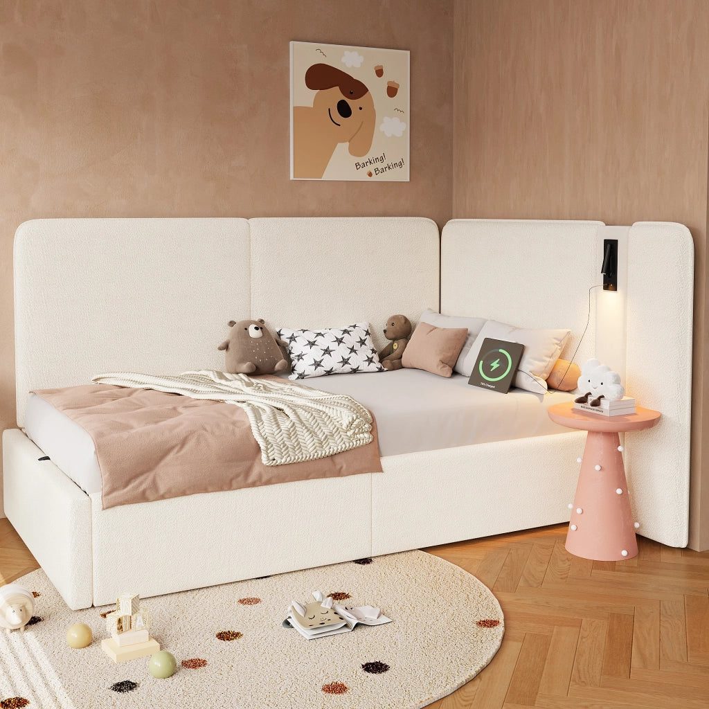 Letto con contenitore idraulico bouclé 90x200 cm