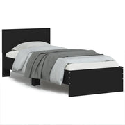 Letto singolo | Letto per adulti | Giroletto con Testiera Nero 75x190 cm in Legno Multistrato