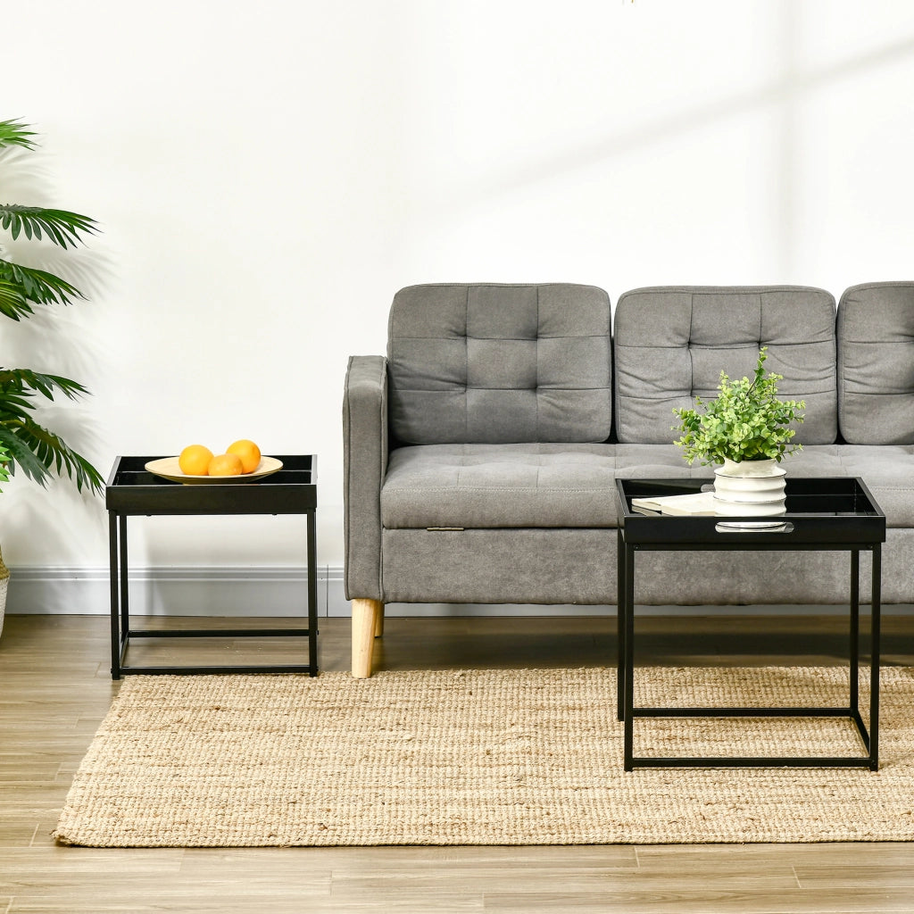 Easycomfort Set da 2 Tavolini da Caffè Impilabili con Finitura Lucida e Telaio in Acciaio, Nero