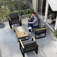 Salotto da Giardino con Divano da Esterno, 2 Poltrone e Tavolino in Alluminio, Grigio