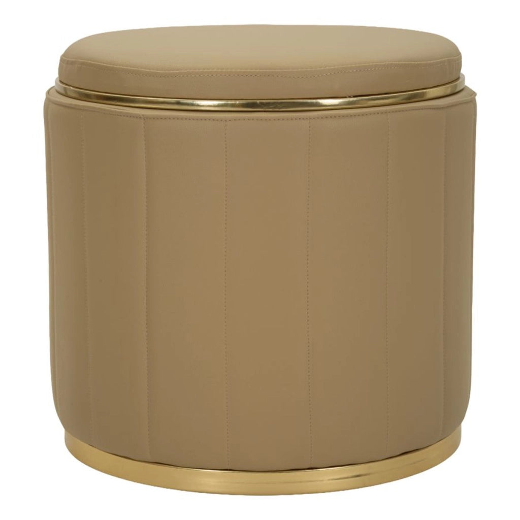 Pouf contenitore London in ecopelle marrone e metallo oro