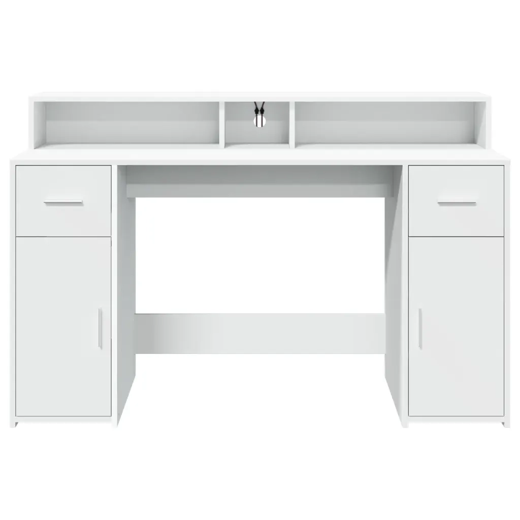 Scrivania con Luci LED Bianca 140x55x91 cm in Legno Multistrato