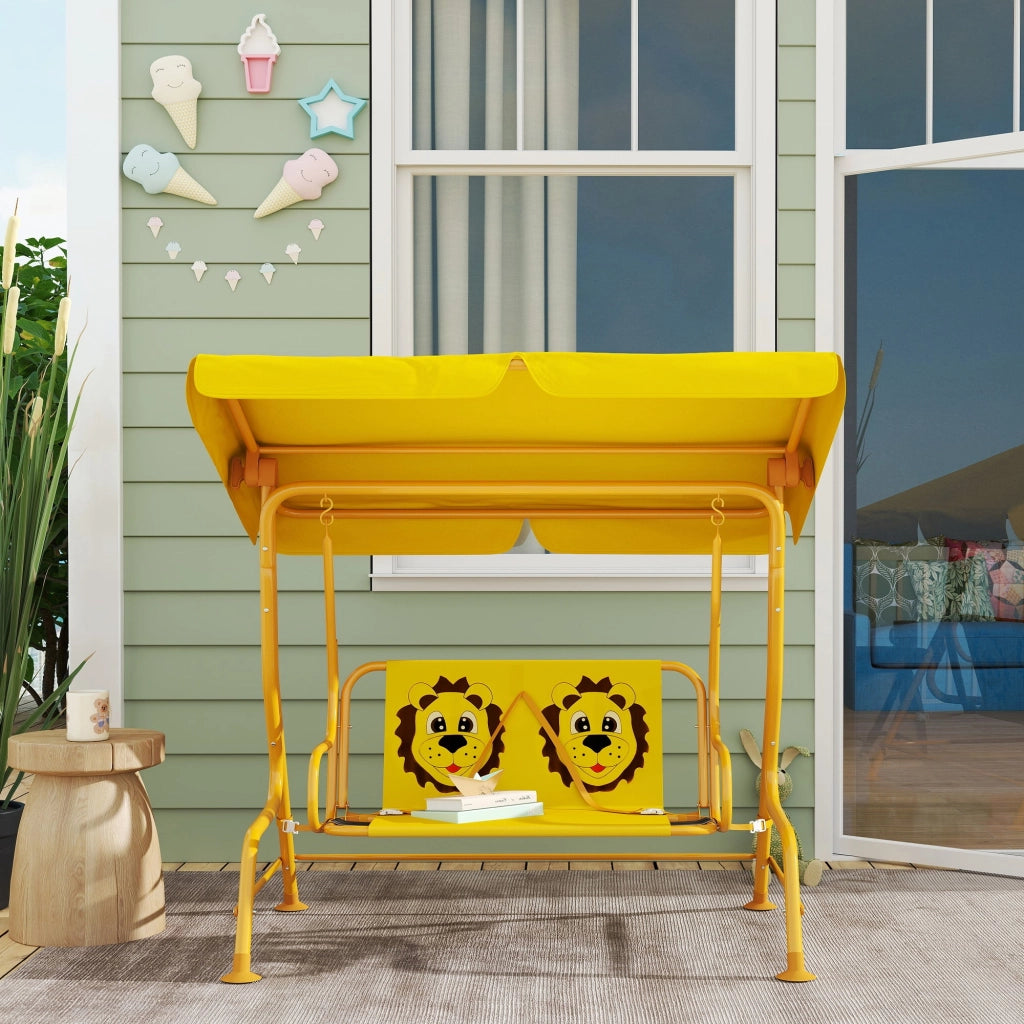 Dondolo per Bambini da Giardino a 2 Posti 112x75x120 cm con Cinture di Sicurezza Giallo