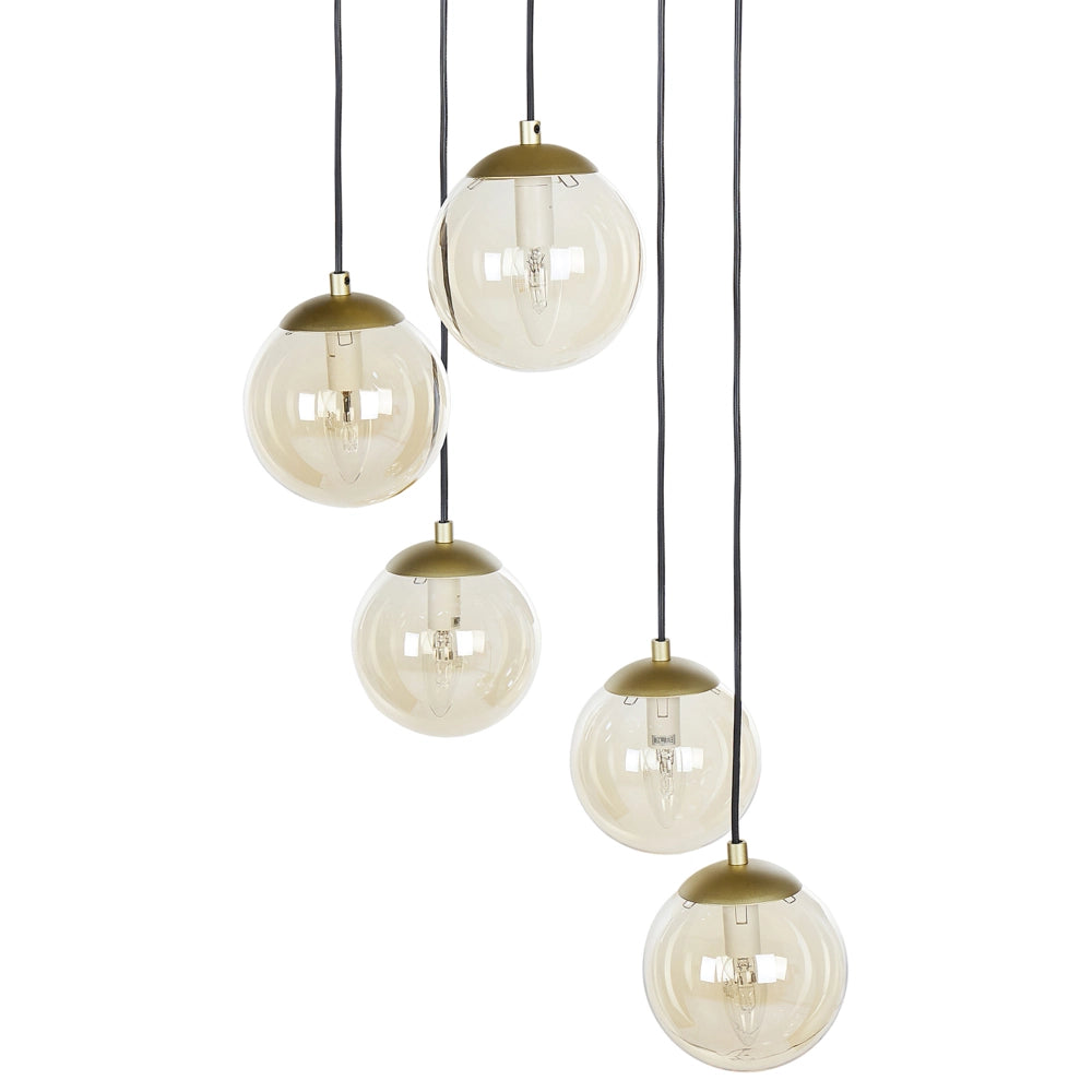 Lampada a sospensione Paralumi in vetro trasparente fumé Metallo oro 5 luci Base nera Design moderno Accessori per la casa Soggiorno