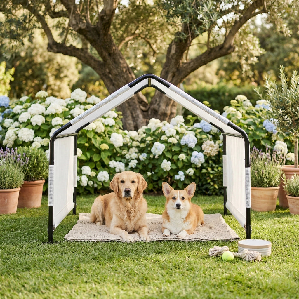 Tenda da Esterno Valevali per Cani Cuccia Impermeabile 122 x 122 x 90 cm - Nero/Bianco [en.casa]