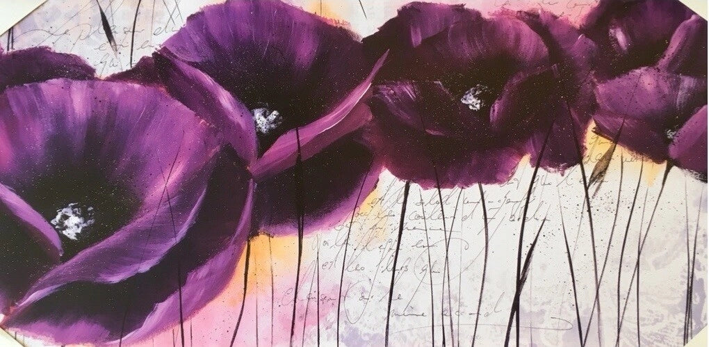 Quadro da Parete Dipinto Medio Papavero Viola 55 x 115 cm