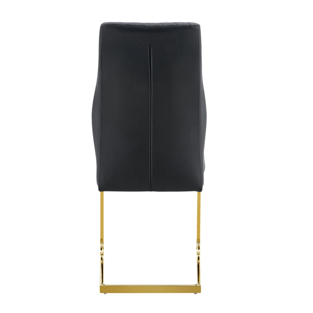 Sedia da Pranzo Set da 2 con Schienale Alto Ergonomico e Seduta Imbottita in PU Nero e Metallo Dorato