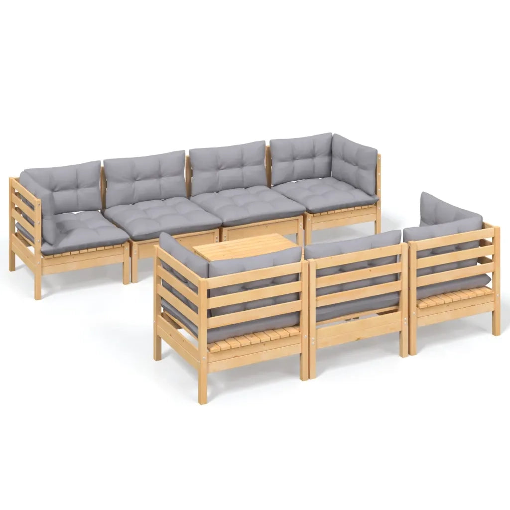 Set Divani da Giardino 8 pz con Cuscini Grigi Massello di Pino 3096159