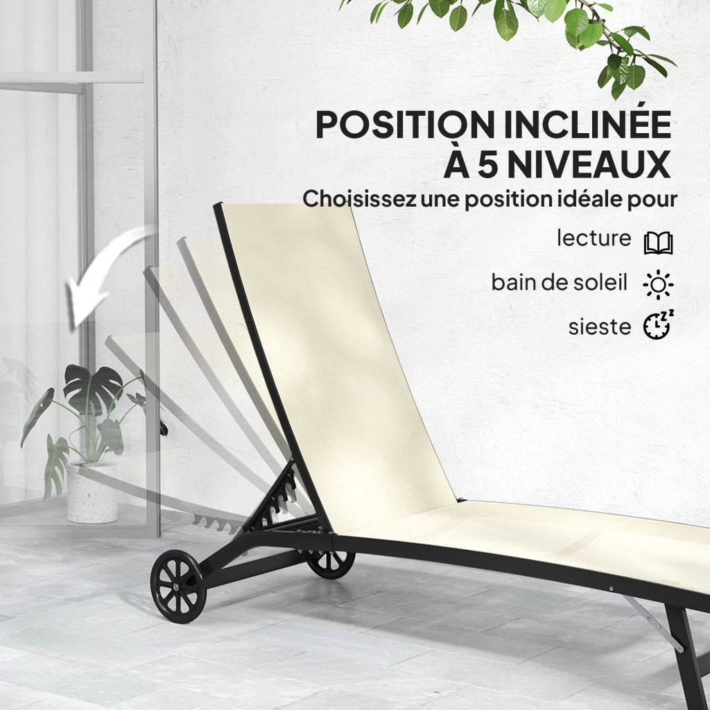 Lettino da Sole in Alluminio con Cuscini Textilene ¨C zephmum ¨C 2 Pezzi, Colore Cachi