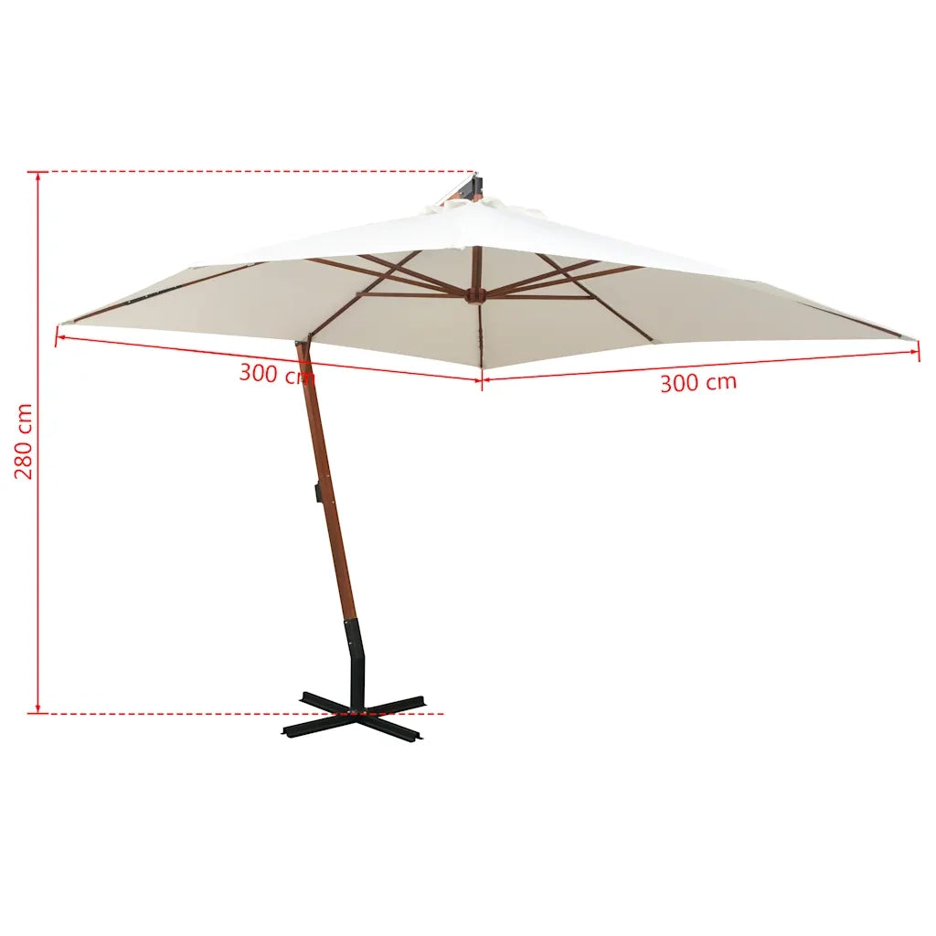 Ombrello | Parasolne Pensile 300x300 cm Palo in Legno Bianco