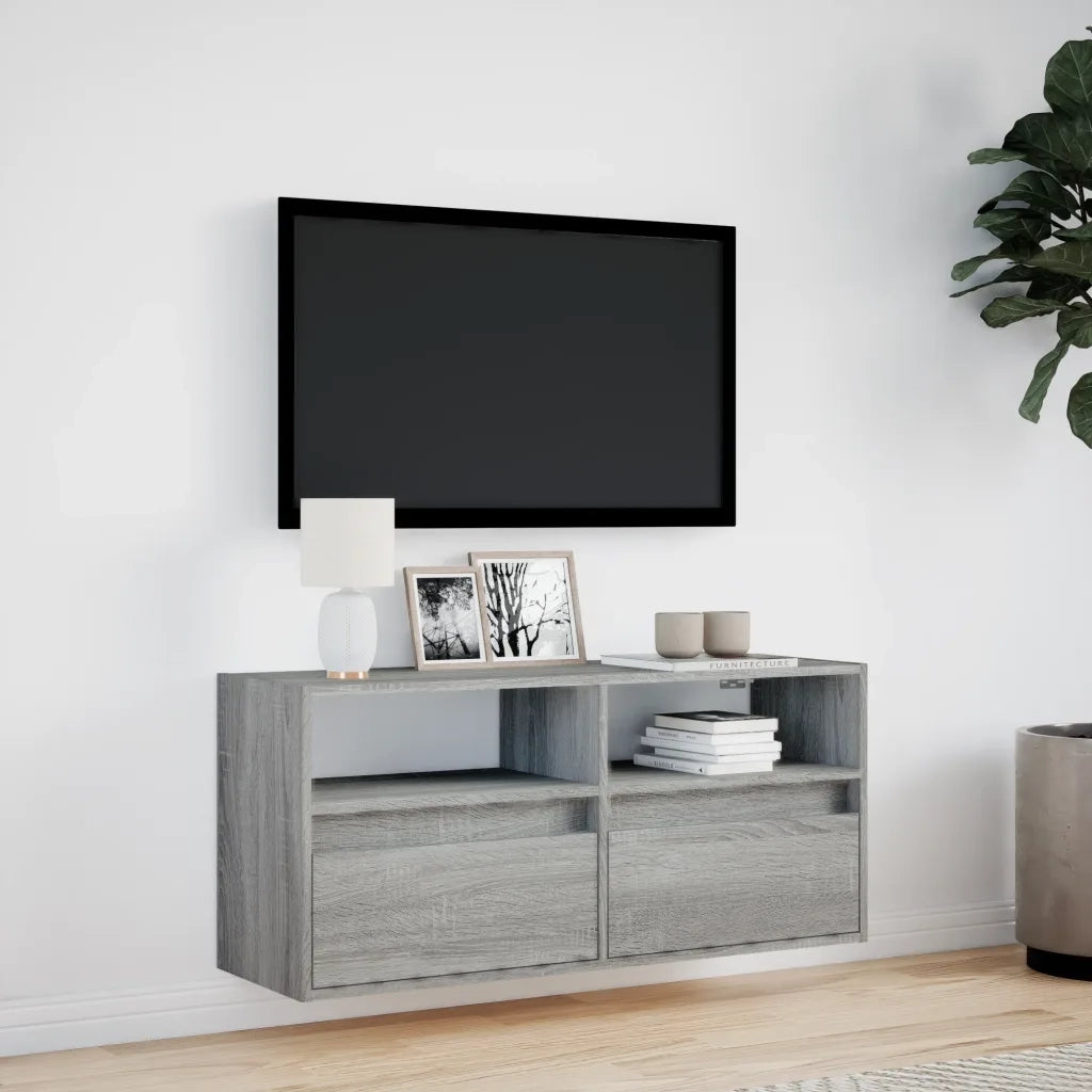 Mobile TV a Parete con Luci LED Grigio Sonoma 100x31x45 cm 852339