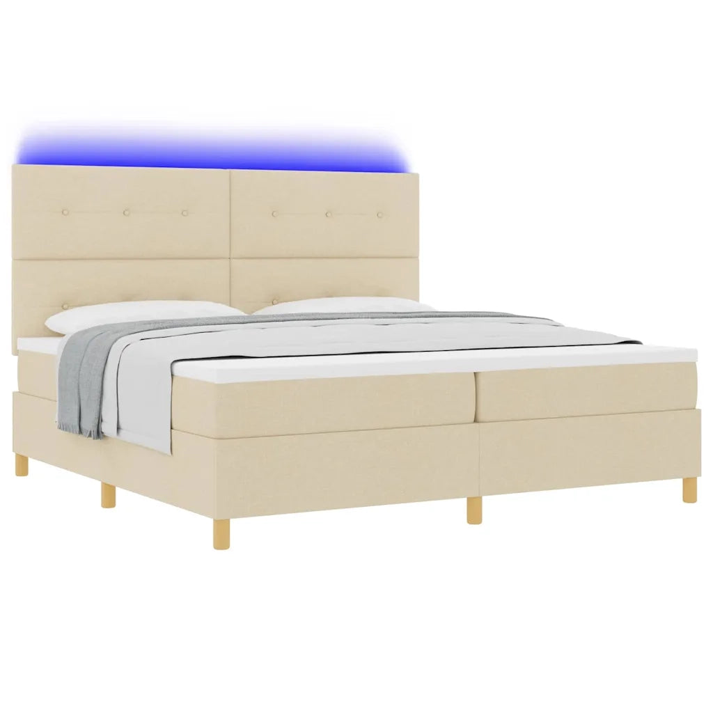 Letto a Sorgente LED con materasso Crema 200 x 200 cm Tessuto