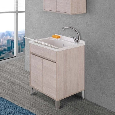 Mobile lavatoio 60x50 rovere chiaro con vasca asse e kit scarico Way