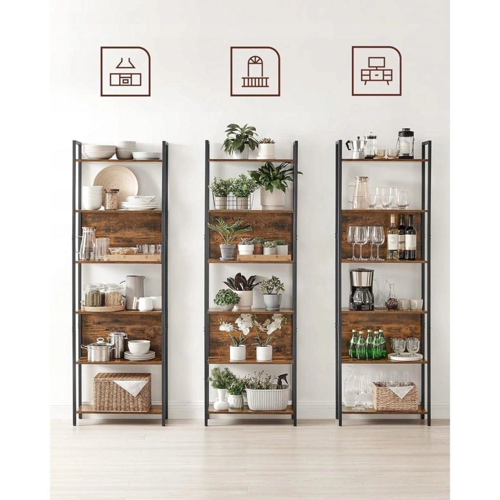 Libreria Industrial Loft a 6 Ripiani in Legno e Acciaio