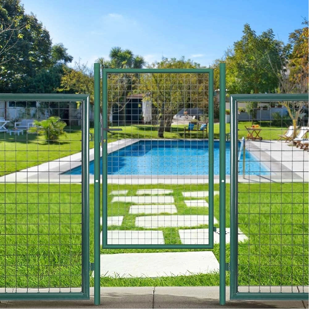 Cancello Pedonale in Metallo Verde 106x171 cm con Chiave per Recinzione Giardino