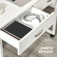 Tavolo Scrivania Salvaspazio per Camera e Ufficio, Scrivania con Cassetti e Ruote, Postazione di Lavoro Doppia o Singola, 100x36x88cm, Bianco