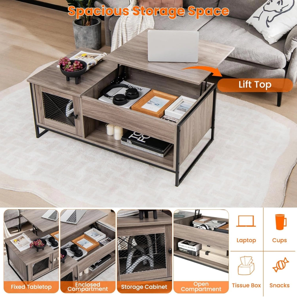 Tavolino da caffè con piano regolabile in altezza, tavolo da soggiorno allungabile con spazio nascosto, tavolo da tè a 2 ante, tavolino multifunzione in legno naturale, 106 x 55 x 44 cm