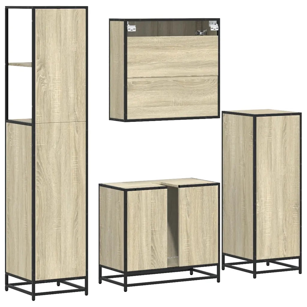 Set Mobili da Bagno 4 pz Rovere Sonoma in Legno Multistrato