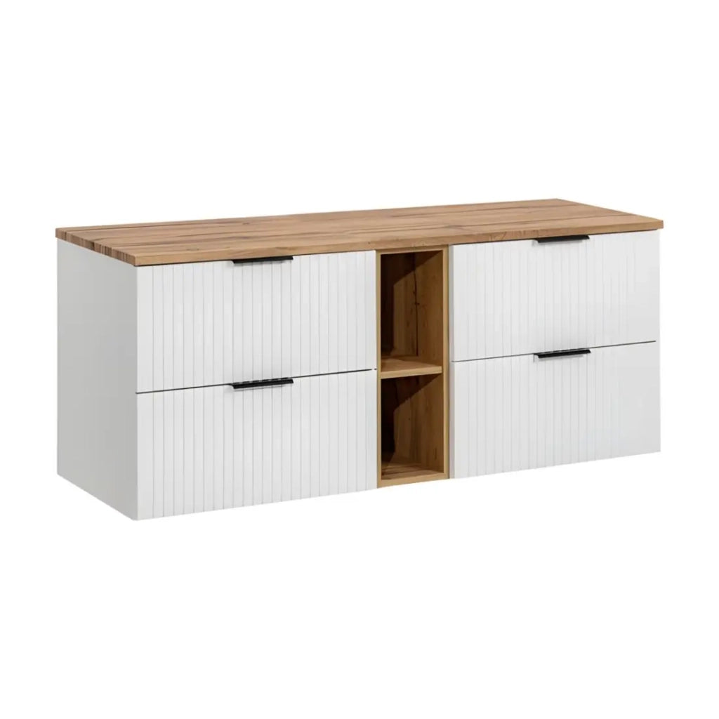 Set di mobili da bagno NOXERA 140 cm con 2 nicchie – Bianco opaco e rovere wotan