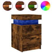 Comodino | Armadio da Notte | Mobiletto da notte con Luci LED Rovere Fumo 35x39x55 cm