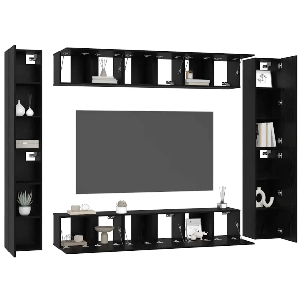vidaXL Set mobile TV 10 pcs Rovere nero Media 30.5 x 30 x 90 cm