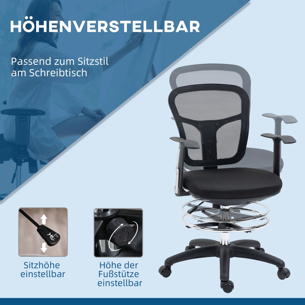 SEDIA Ufficio Ergonomica con Braccioli e Poggiapiedi, 59x59x95-115 cm, Nero