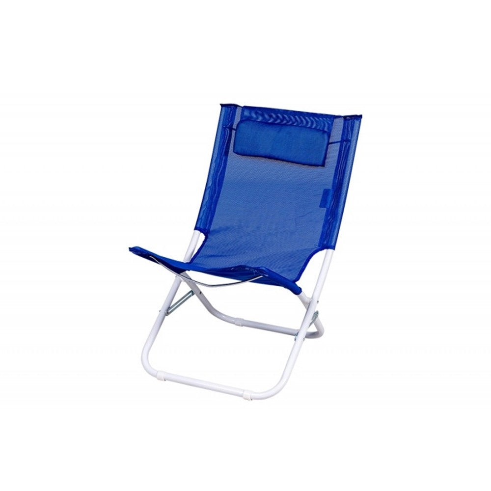 Trade Shop - Spiaggina Con Cuscino Per Testiera Blu Textilene 57x47x95cm Pieghevole Portatile 281032 -