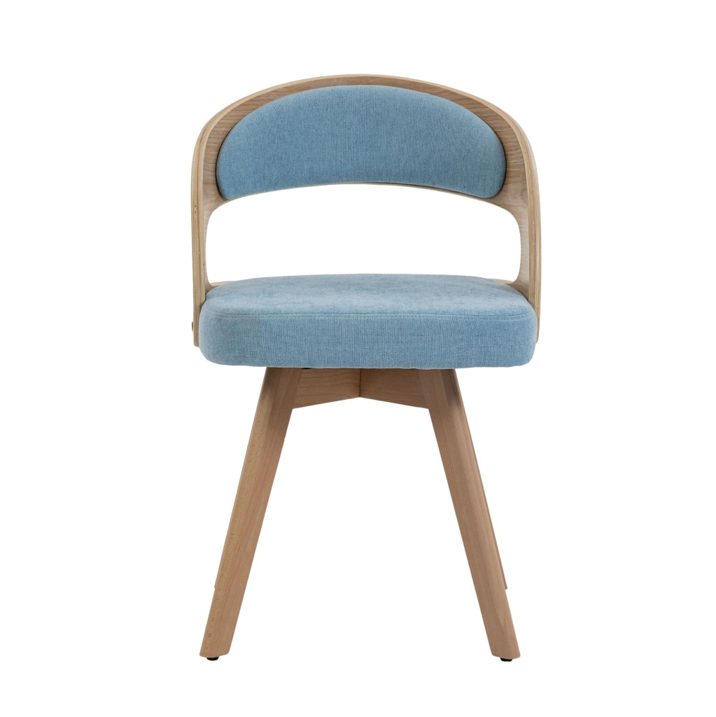 Sedia da pranzo girevole in lino blu con gambe in faggio