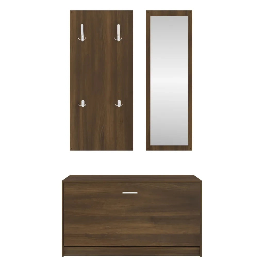 Set Scarpiere | Mobile per scarpe 3 in 1 rovere marrone in Legno Multistrato