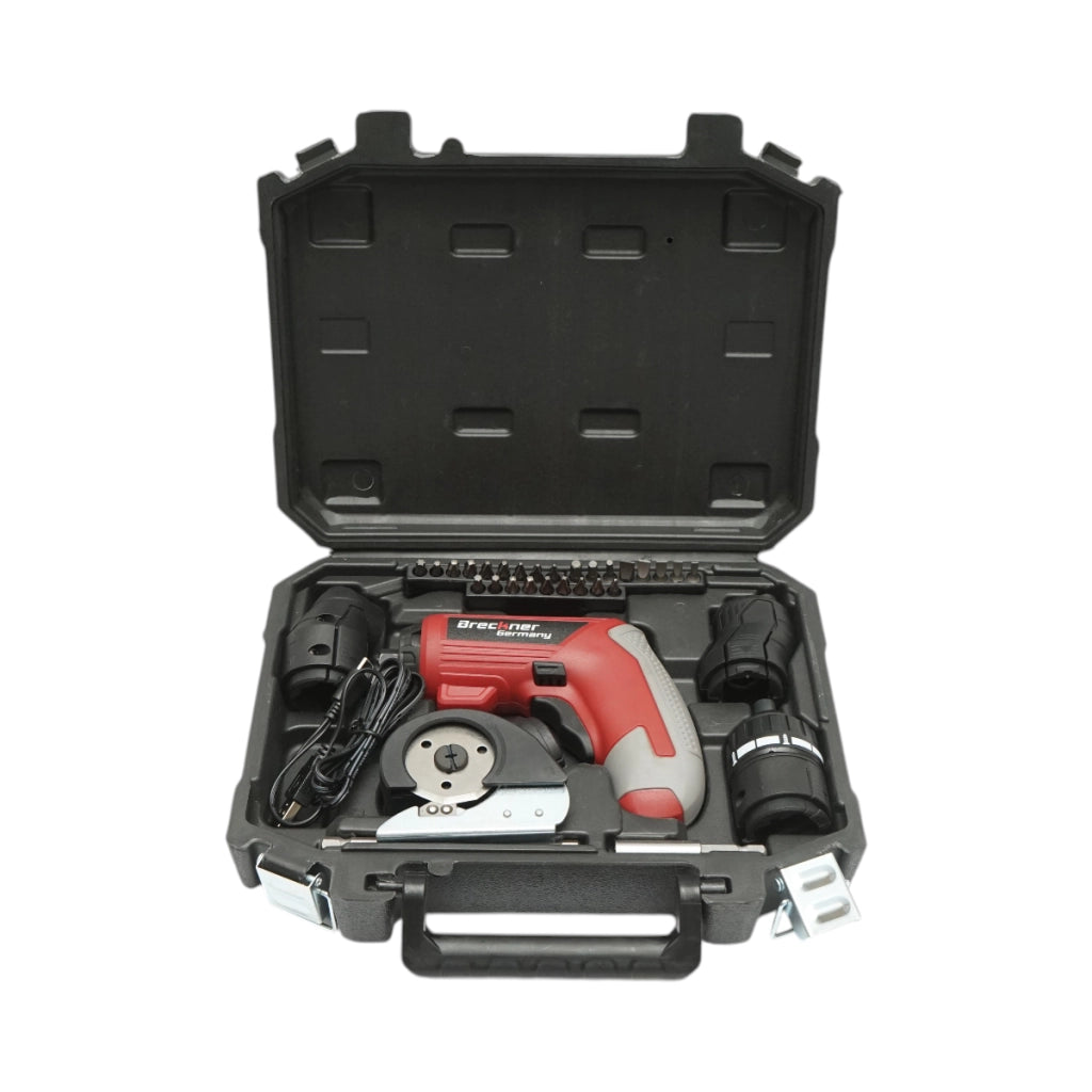 Avvitatore elettrico multifunzione 4 in 1 con batteria agli ioni di litio da 4,2 V, 1,5 Ah, LED, coppia di serraggio 6 Nm, punta da 1/4 di pollice, 33 pezzi Breckner Germany