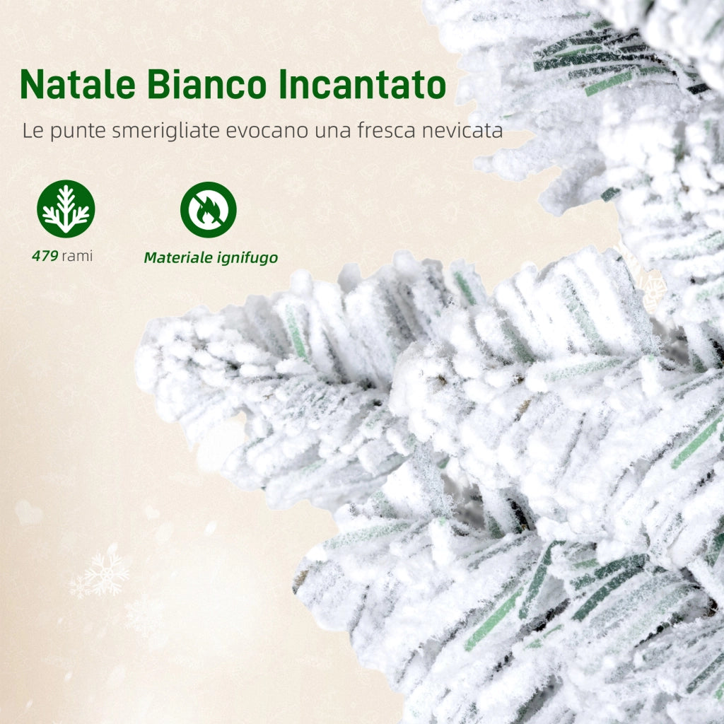 Albero di Natale Innevato con 180 Luci LED a 11 Effetti e 479 Rami, ?65x180 cm, Verde e Bianco