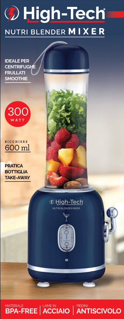 HIGH-TECH FRULLATORE DA 300 W CON CAPIENZA 600ML CON MINI BULLET SPORTIVO BLU