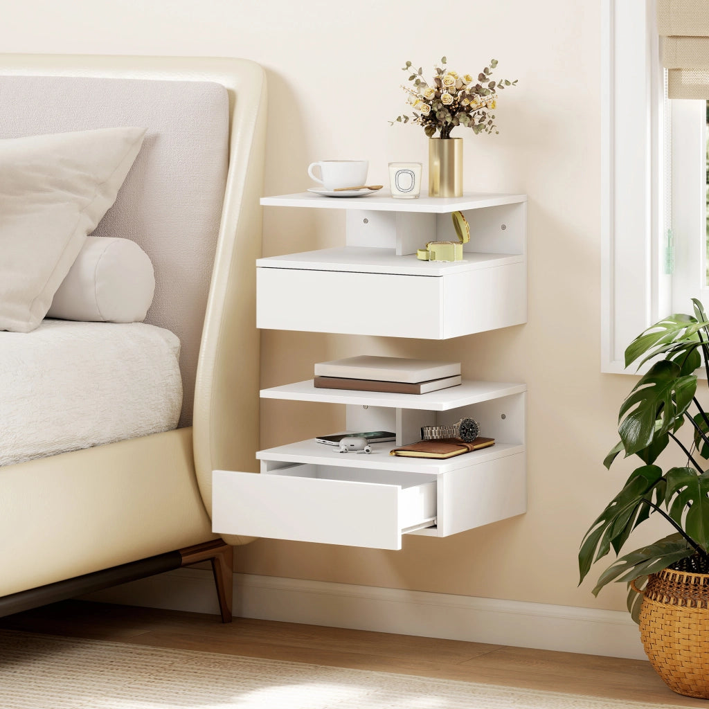 Comodino a Sospensione con Cassetto ¨C zephmum ¨C Bianco 35x32x22,5 cm