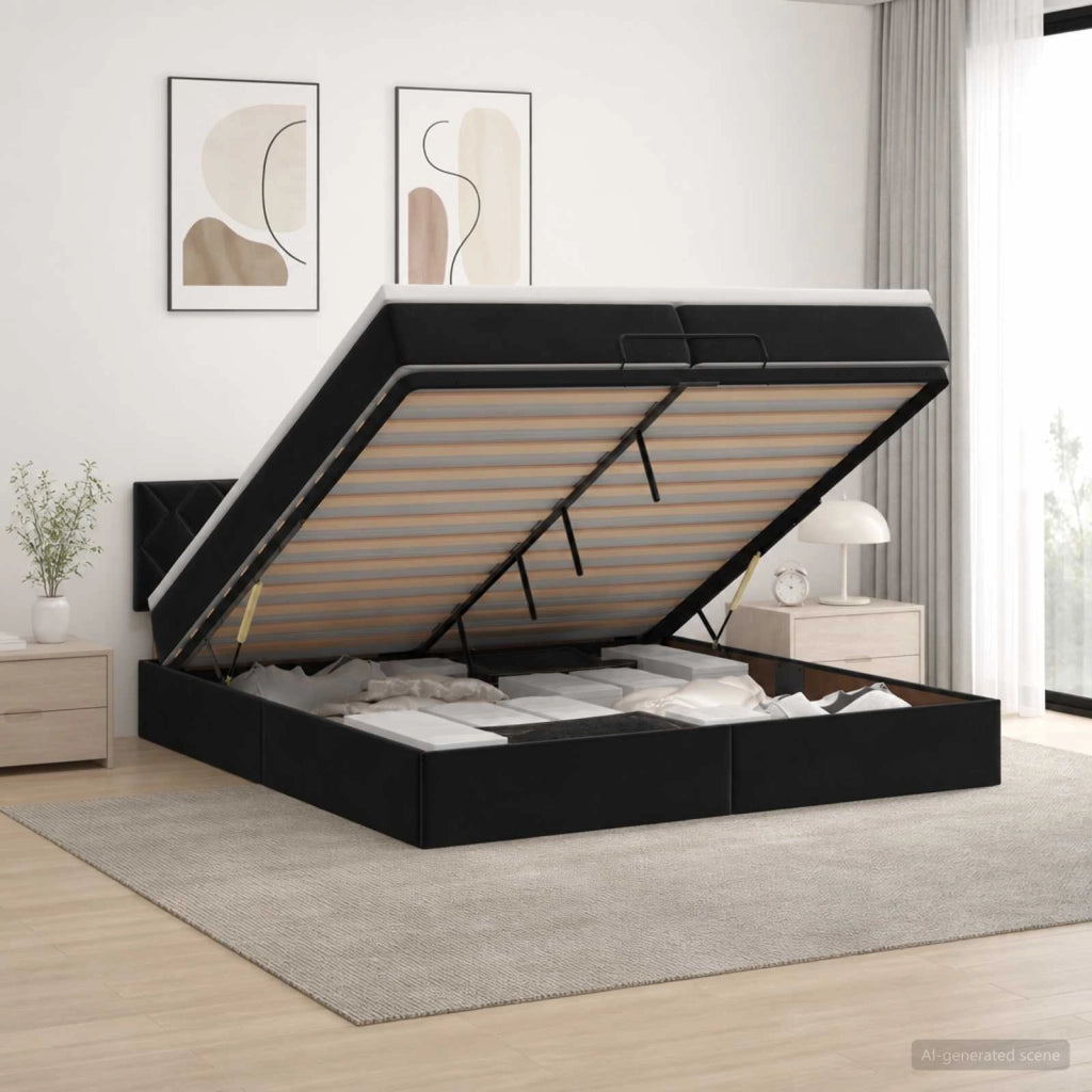 Letto Ottomano con Materasso e LED Nero 200 x 200 cm Velluto 3457235