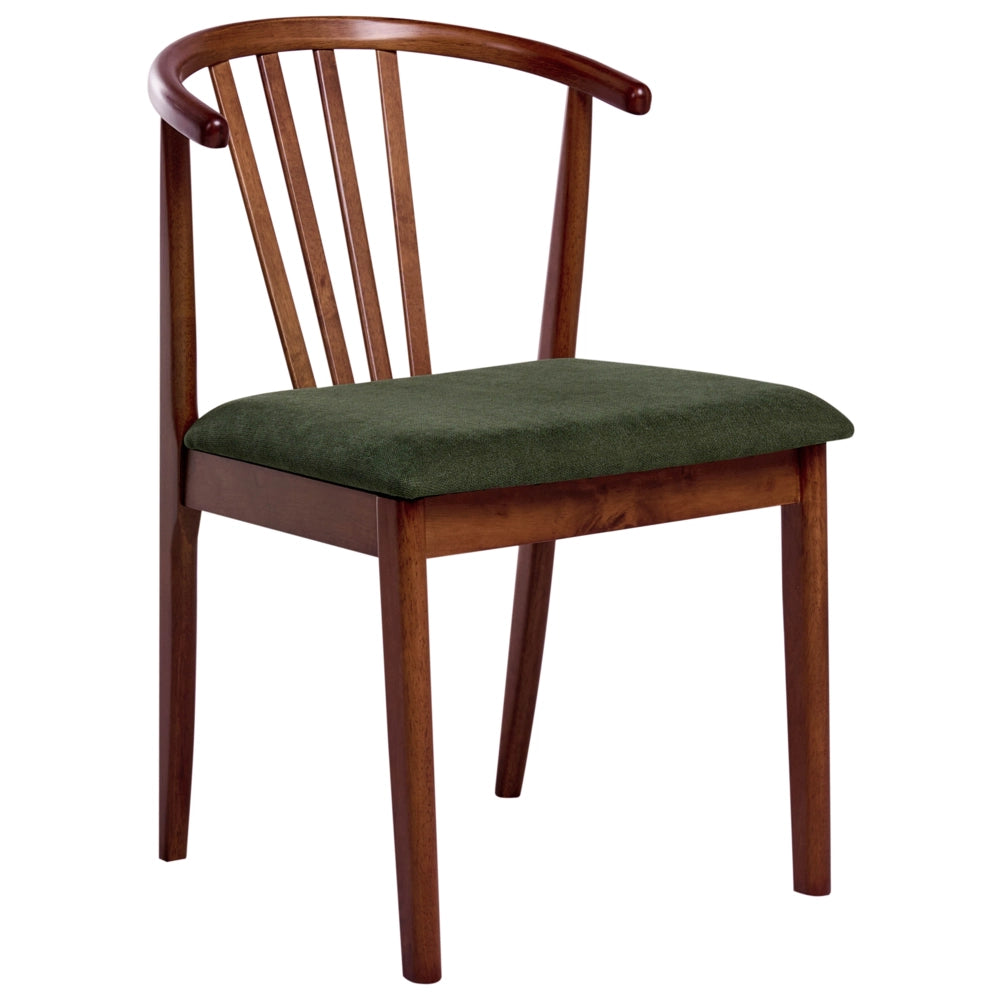 Set di 2 sedie da pranzo marrone scuro e verde scuro in legno di caucciù con seduta imbottita in poliestere Stile tradizionale