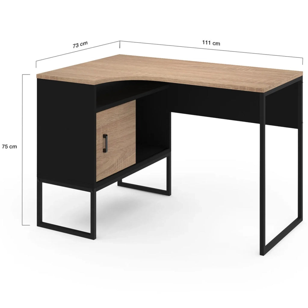 IDMarket - Scrivania angolare ROB in finitura nera e faggio con nicchia portaoggetti e anta dal design industriale